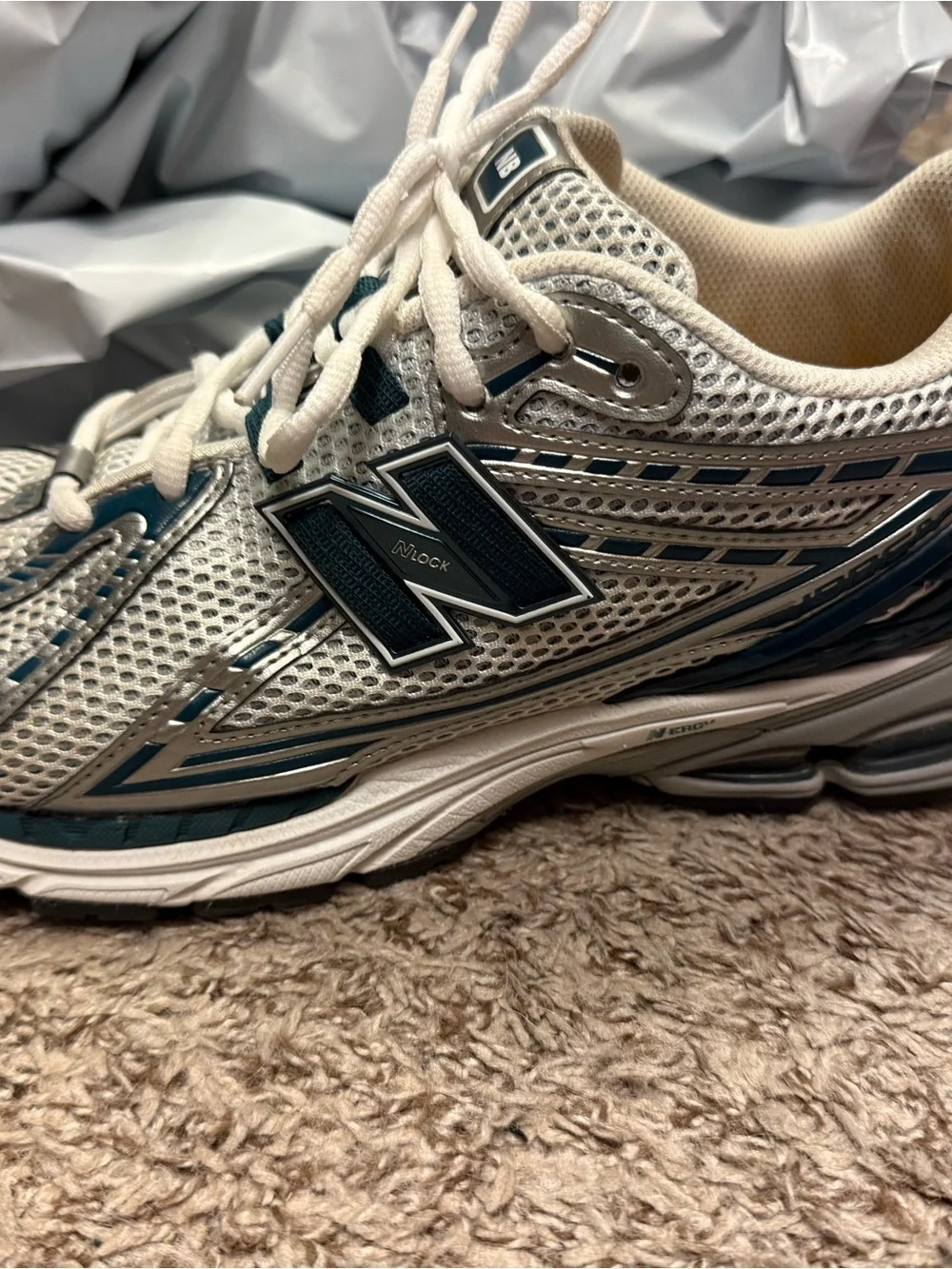 New Balance 1906  Mens Light Gray & Blue Running Sneakers